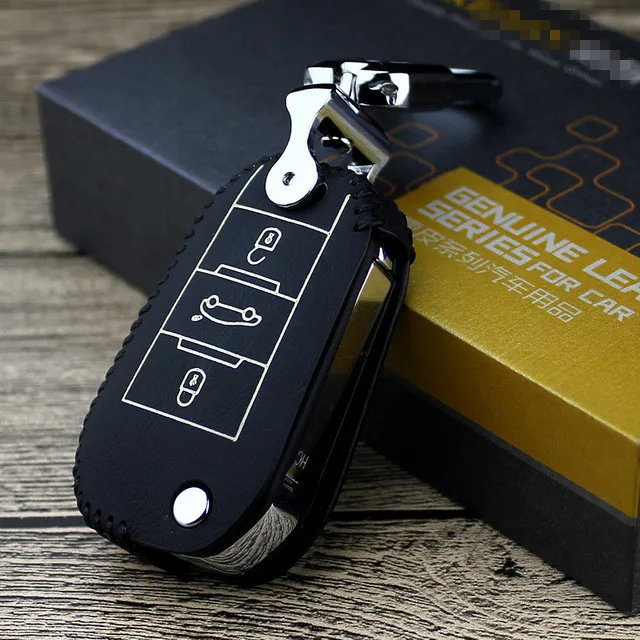

Leather car key cover for 301 2014 508 20112012 508 2013 2.0L2.3L peug 2008 2014 3008 2013 2014 c-elysee key2s Free shipping