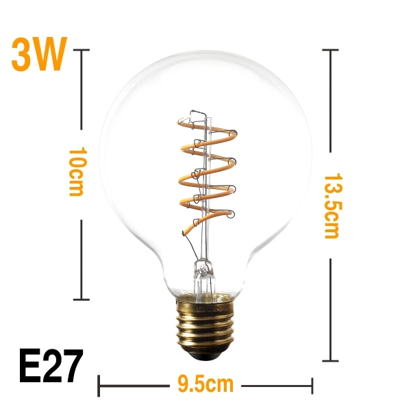 Новинка, светодиодный светильник Эдисона E27 AC220V, уникальный винтажный светильник, мягкий светодиодный светильник с нитью накаливания, декоративный спиральный дизайн, Ретро лампа, теплый желтый - Испускаемый цвет: G95