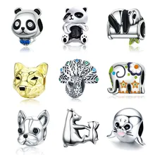 fit Pandora Bracelet Silver 925 Original Cute Flower Elephant Dog Bear Beads S925 Panda Peacock Dolphin Charms Jewelry Making