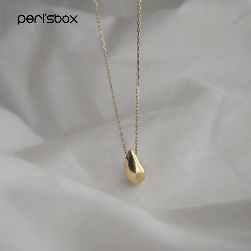 Peri'sBox Gold Color Water Drop Pendant Necklaces for Women 925 Sterling Sliver Tears Link Chain Chokers Necklace For Her Gifts |