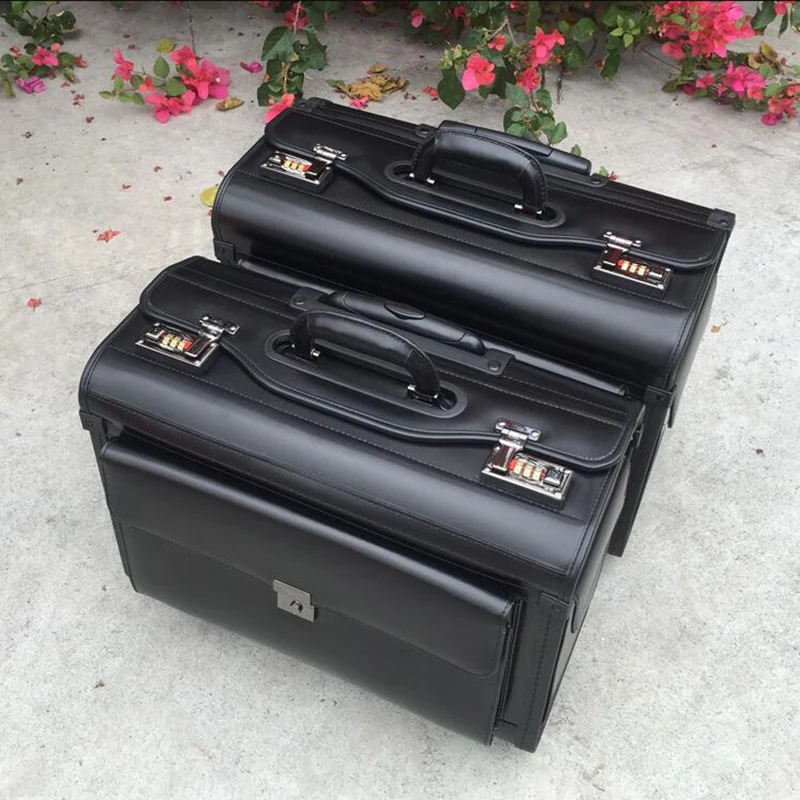 

CHENGZHI 19" inch genuine cow leather airline pilot trolley luggage cabin suitcase travel bag for business