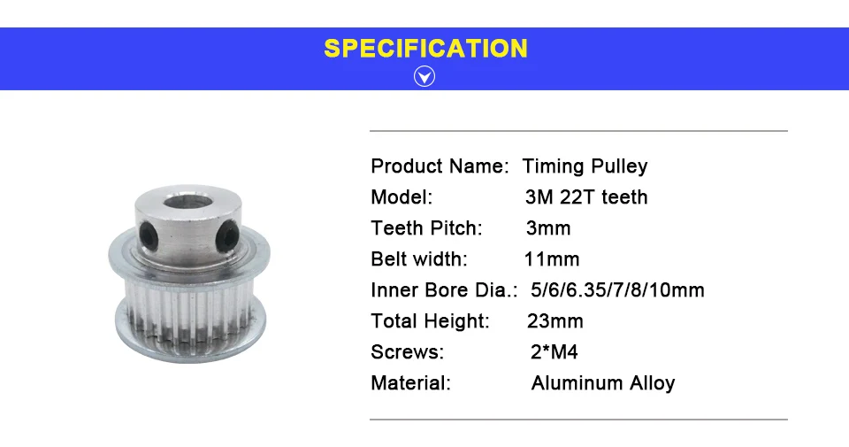 LUPULLEY ременный Шкив HTD 3 м 22T 22 зуб 3 мм шаг диаметр 5/6/6,35/8/10 мм 11 мм ремень Ширина 3M Алюминий легкосплавные колесные шкивы