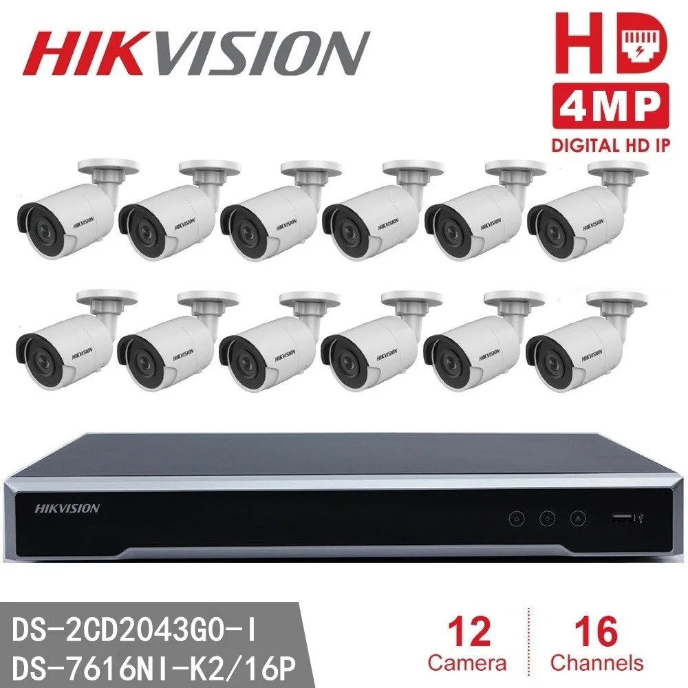 Hikvision DS 2CD2043G0 I IP камера 4 МП купольная POE + NVR 7616NI K2/16P 16POE 8 Мп комплект