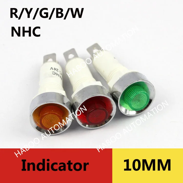 100 개/몫 미니 led 표시 등 dia.10mm 신호 표시기 12 v 24 v 220 v, 빨간색, 녹색 노란색