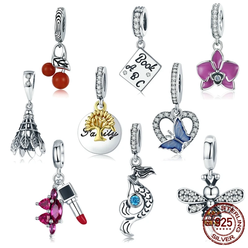 

Genuine 925 Sterling Silver I Love Book Flower Butterfly Charm Diary Pendant fit Original Pandora Bracelet Beads Jewelry