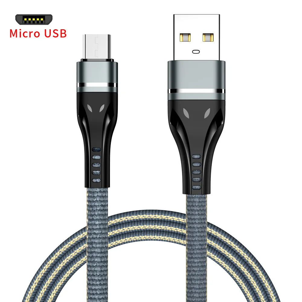 Нейлоновый кабель Micro USB 3A для быстрой зарядки Micro USB кабель для samsung Xiaomi Android мобильный телефон USB кабель для передачи данных - Цвет: Серый