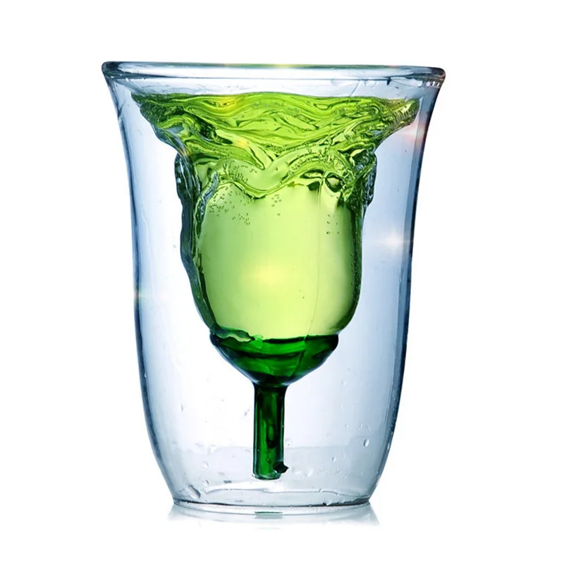 

1Pcs Double Rose Cup Crystal Glass 180ml Creative Handmade Bottom Whisky Cup Glass Bar KTV Liquor Cup Wine Drink Tea