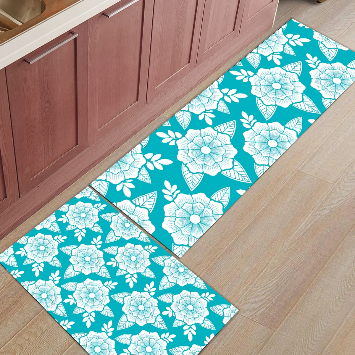 2 шт. кухонные подстилки И КОВРИКИ НАБОР современный синий традиционный японский цветок домашний декор Нескользящая зона бегун входной коврик