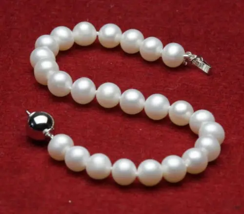 

FREE SHIPPING>>>@@ new 7-8mm Genuine Natural White Freshwater Akoya Pearl Bracelet 7.5"H0+01