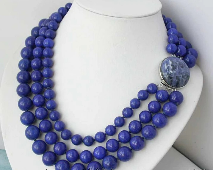 

FREE shipping>>> >>z2520 3row 14mm blue nature round lapis lazuli bead necklace 6.07