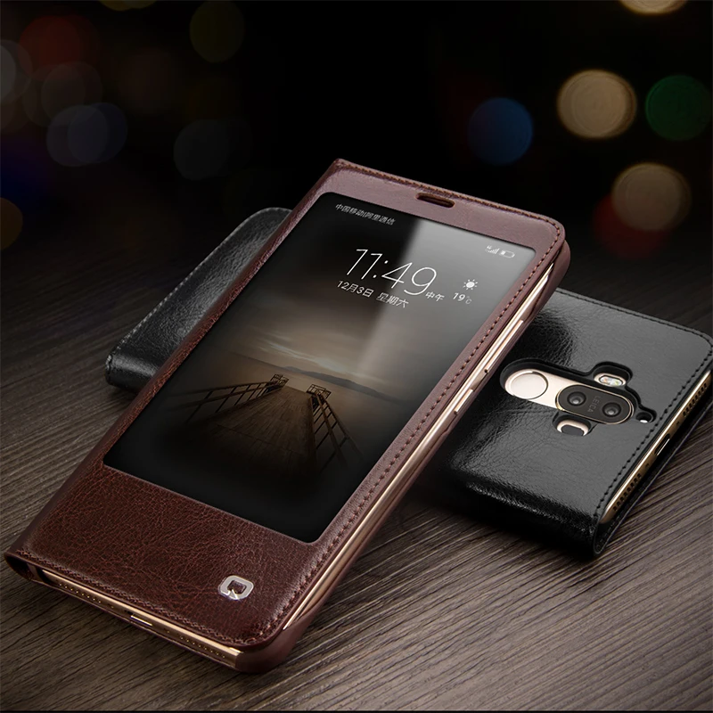 

Retro Vintage Flip Cover For Huawei Ascend Mate 9 Case Genuine Leather Slim Coques For Huawei Mate 9 case Clear View Window