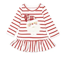 2017 Baby Christmas Dress Red White Stripe Cotton Children Girl Christmas Dress Baby First Xmas Day Outfit Baby Clothes