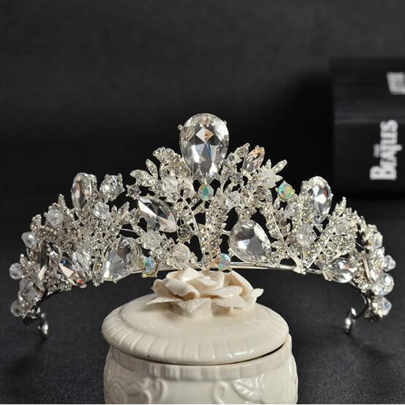 Дизайн в стиле барокко роскошные четко кристалл AB свадебная корона диадемы Серебряная диадема, тиара для Для женщин свадебные аксессуары для волос