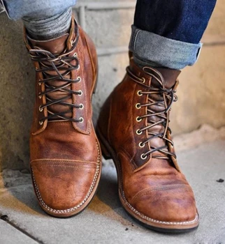 

Fashion Men Pu Leather Lace-up Shoes Male Vintage British Military Boots Spring Autumn Casual Shoes Men Motorcycle Boots Q35