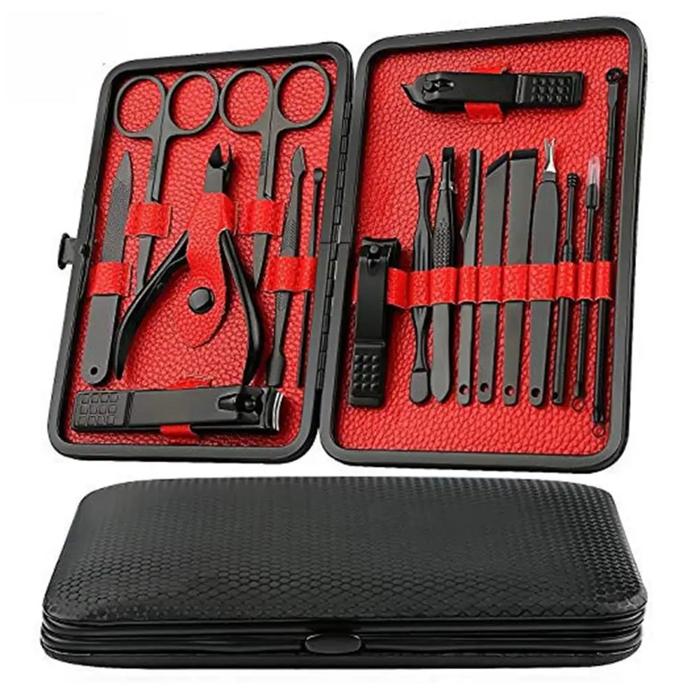 

BellyLady 18 Pcs/set Manicure Pedicure Tools Set with Storage Box Nail Care Clippers Scissors Grooming Tools Kit