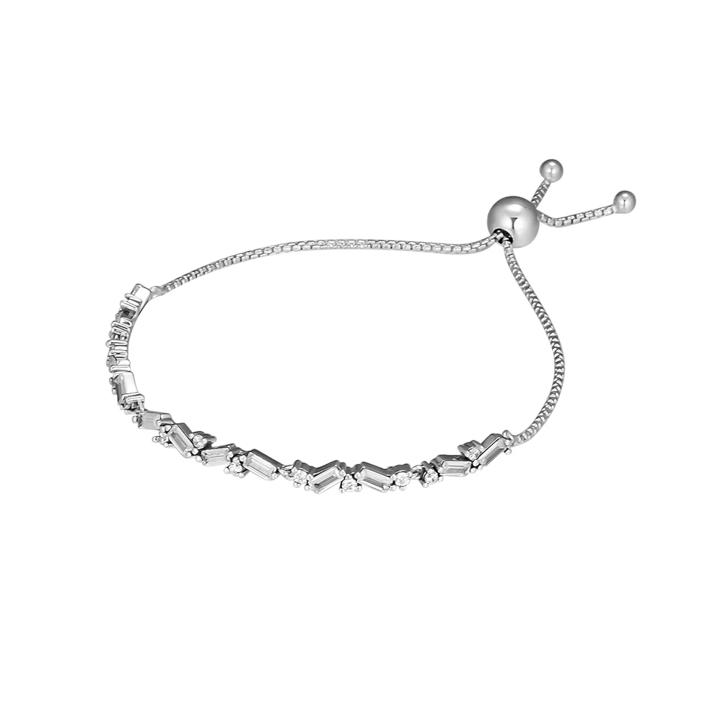

2018 Winter New 100% 925 Sterling Silver Glacial Beauty Sliding Bangle, Clear CZ for Women Bracelet Authentic Silver Jewelry