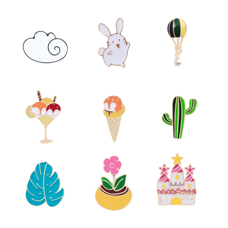 

Women Brooch Cartoon Plant Animal Cactus Flower balloon rabbit cloud Ice Cream House Hard Enamel pins Lapel pin Brooches Badges