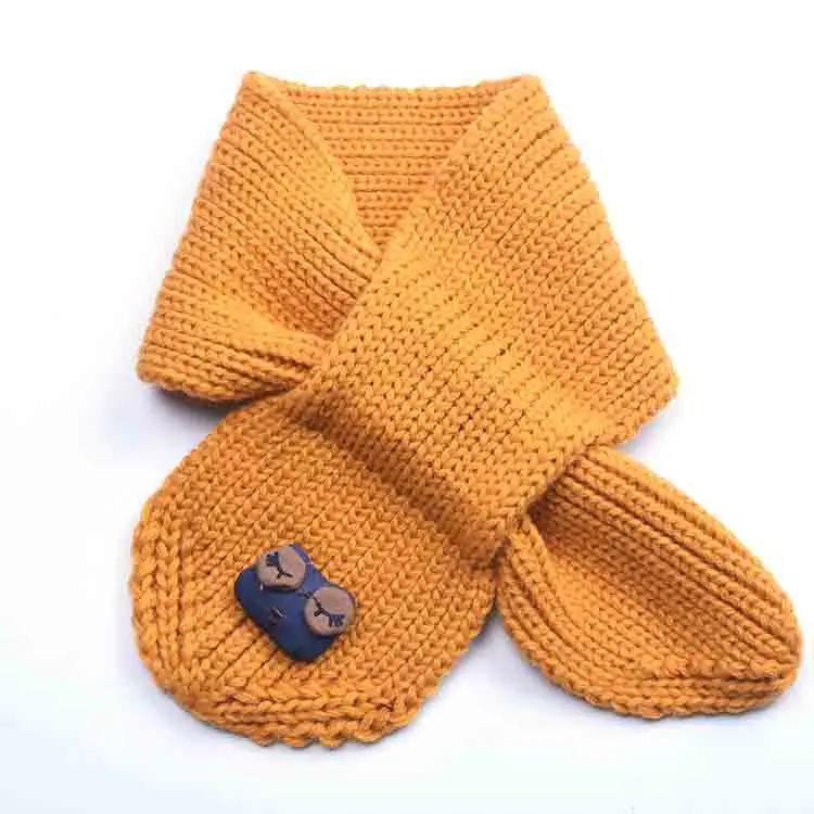 На осень-зиму Детский шарф модные однотонные крест теплый для шеи шарф вязаный шерстяной детский шарф для девочек, для мальчиков меховой воротник - Цвет: yellow