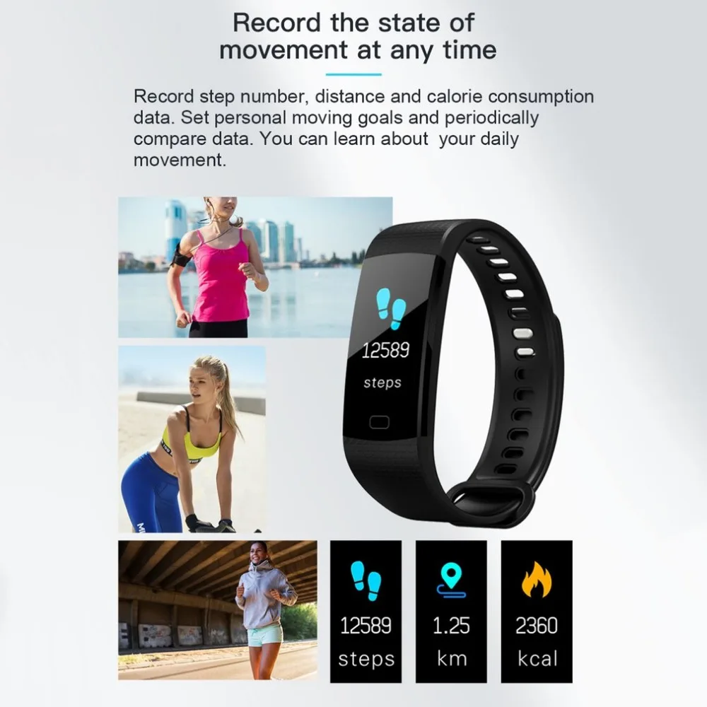 Y5 Fitness Bracelet Smart Wristbands Heart Rate Monitor Blood Pressure Fitness Tracker Smart Bracelet Color Screen Band