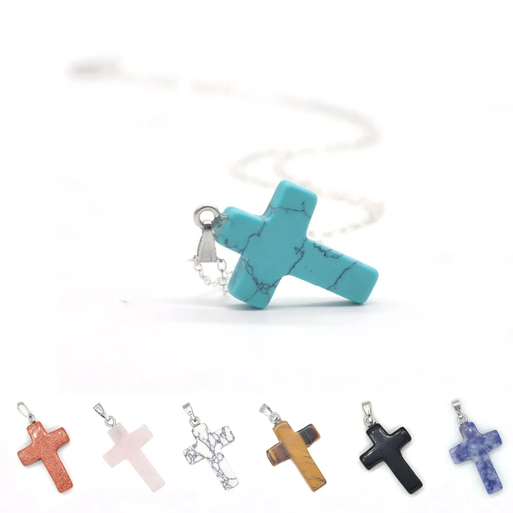 

ASHMITA Natural Stone Cross Pendant No Chain for DIY Making Jewlry Necklace 18x25MM Quartz Crystal Pendants