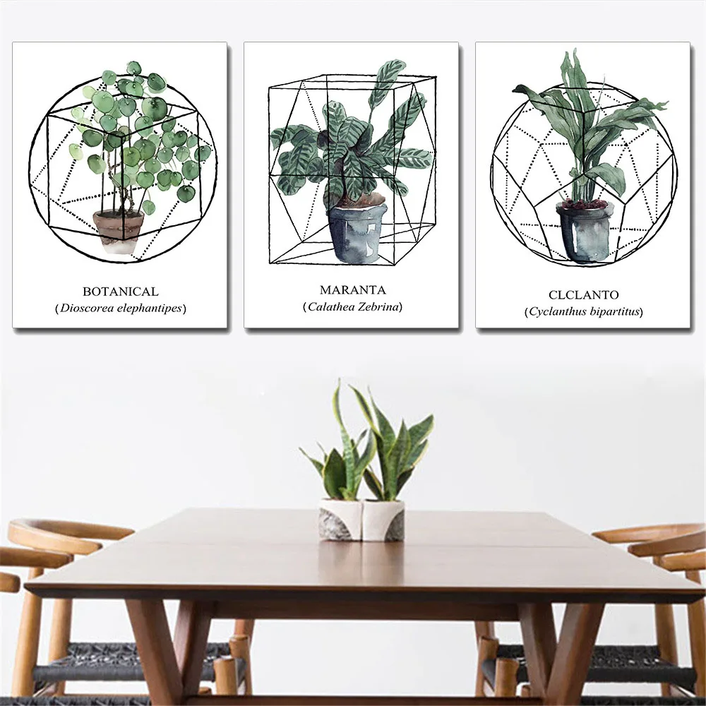 

3 Pcs/Set Nordic Art Posters and Prints Abstract Green Plant Wall Art Canvas Print Painting HD Botanical Spray Painting for Home