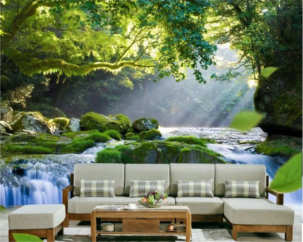 Beibehang модные классические личности интерьера шелковой ткани обои лес водопад пейзаж 3d Фотообои