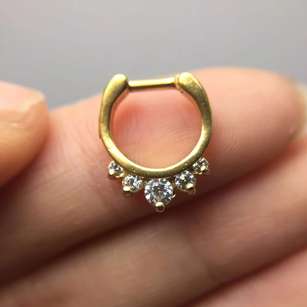 Fashion sexy nose rings for women's septum piercings gold plated stainless steel with crystal 1.2mmx10mm 16G gauge pircing 7