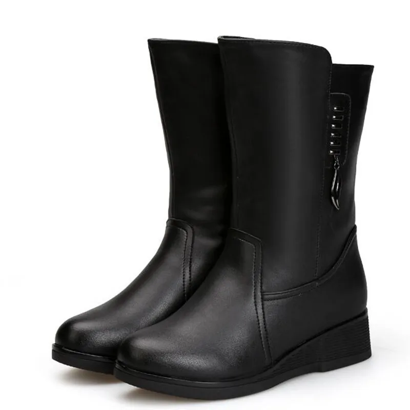 Plus Femmes Chaud Bottes La De Nouvelle Cuir Non tube D'hiver slip Laine Mode Noir Véritable Dans Plat Confort 2018 Taille Neige fTwaxq