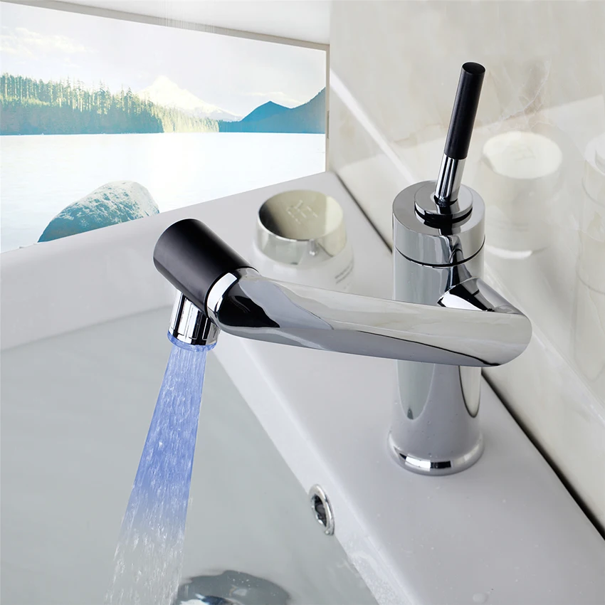  KEMAIDI New Kitchen Faucet Temperature Sensor LED Light Swivel Chrome Sink Basin Deck Brass Torneir - 32475632975