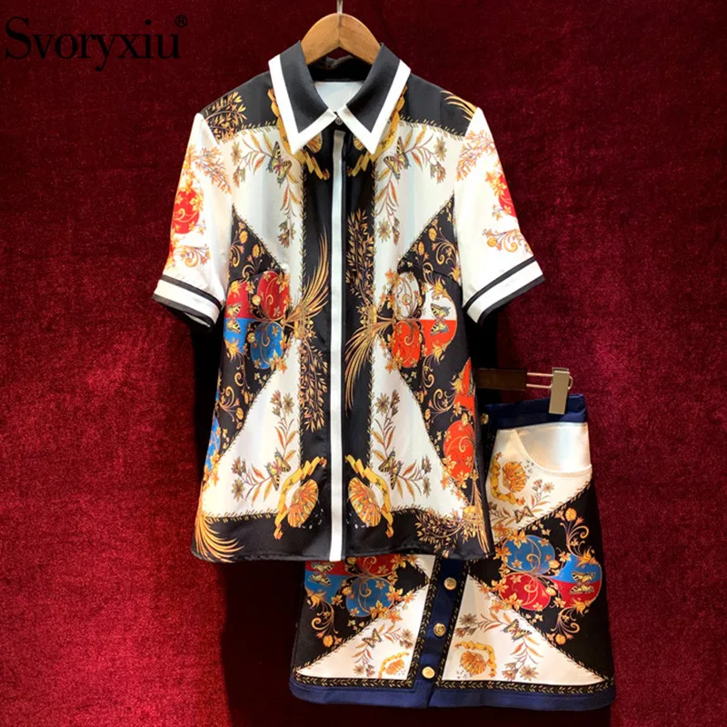 

Svoryxiu Vintage luxury Skirt Suit Summer Women's Fashion Runway Designer Two Piece Set Female Twinset