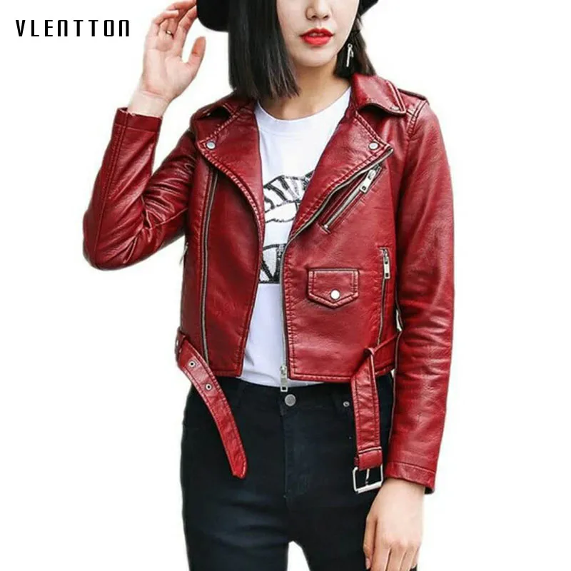 

2019 New Pu Leather Jacket Women Spring autumn Red Coat female Short Faux Leather Jacket Bikers Jacket Soft female jacket
