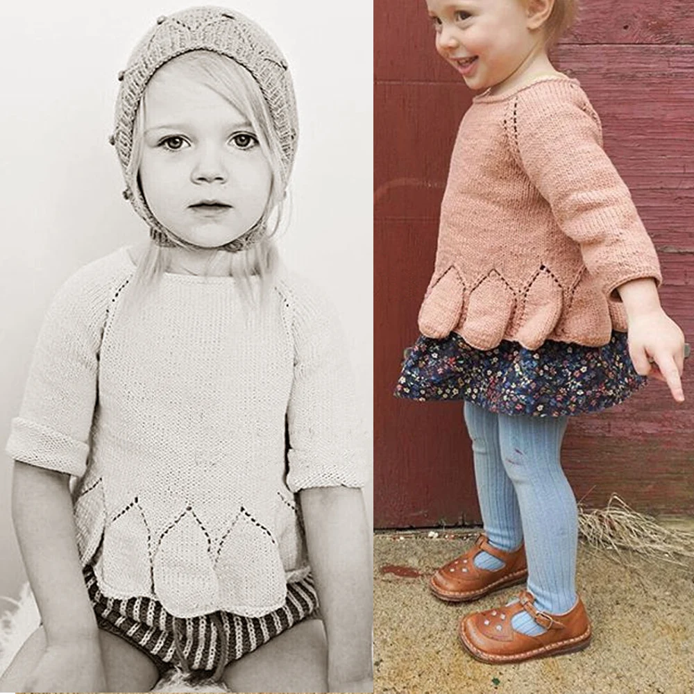 2016 New KIDS Girls Sweater Toddlers Girls Pick Hole Petal Coat Sweater Cute Child Baby Shirt