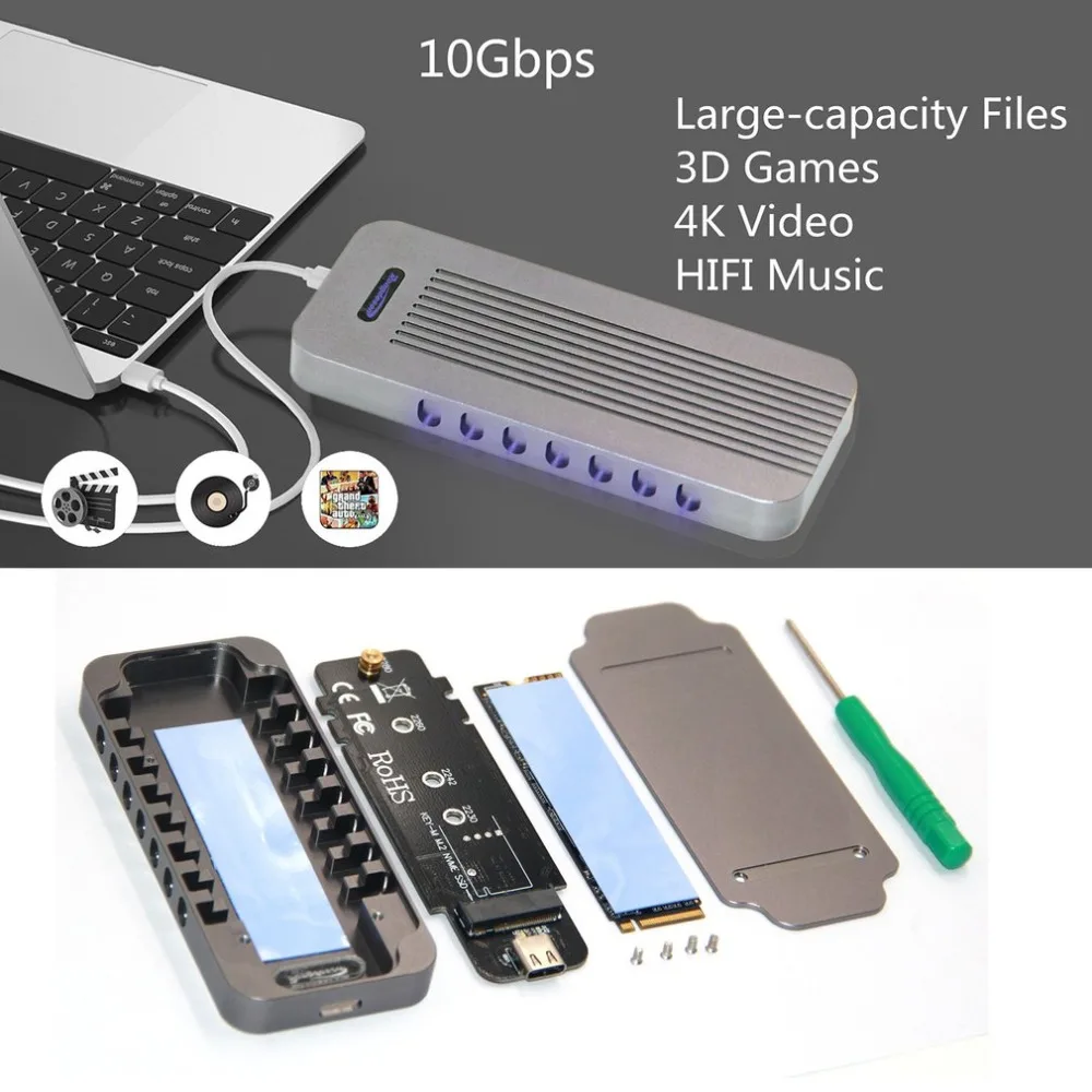 

NVMe PCIE USB3.1 HDD Enclosure M.2 to USB SSD Hard Disk Drive Case Type C 3.1 M KEY Connector HDD Box for Desktop PC New arrival