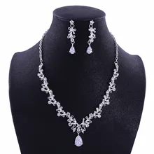 Silver Plated Crystal Bridal Jewelry Sets Statement Necklace Earrings Water Drop Wedding Bridal Accessories For Party Jewelry Silver Plated Crystal Bridal Jewelry Sets Statement Necklace Earrings Water Drop Wedding Bridal Accessories For Party Jewelry