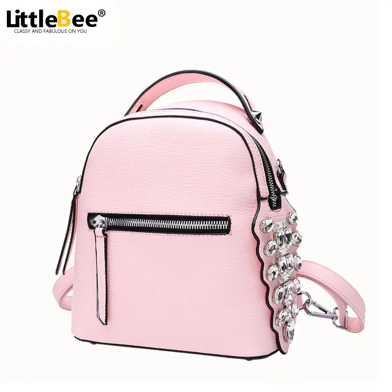 2016 New Women Backpack PU Leather Bag High Quality Small Diamonds School Bags Shoulder Bag Travel