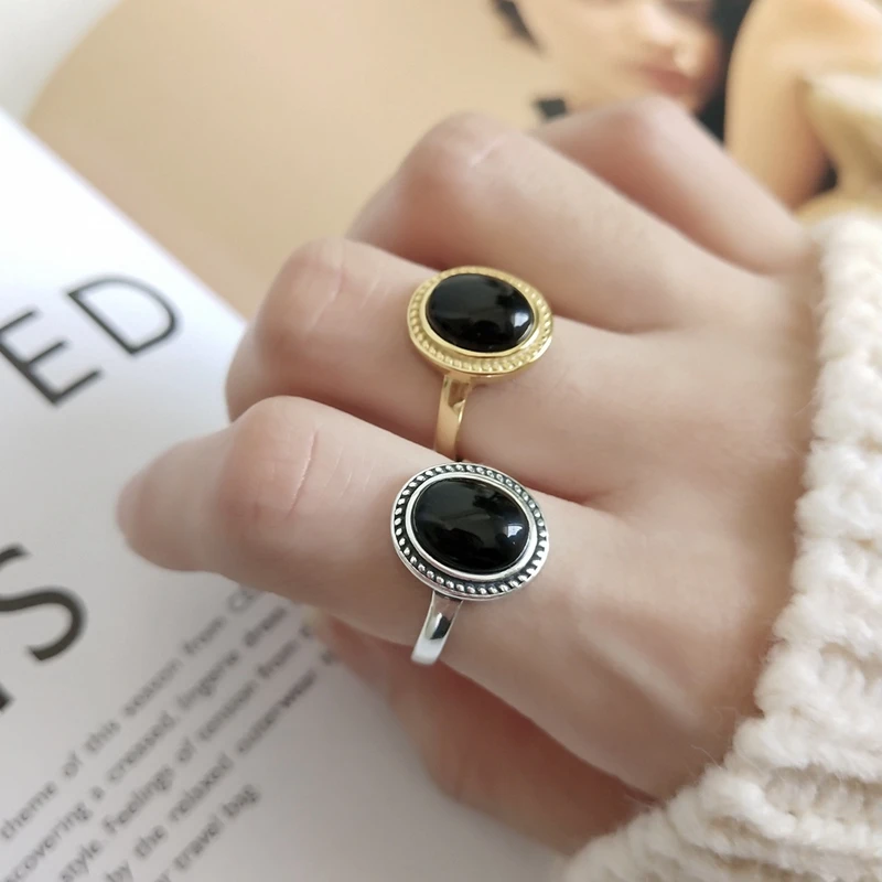 LouLeur 925 sterling silver black agate rings gold silver vintage round elegant temperament open rings for women fine jewelry
LouLeur 925 sterling silver black agate rings gold silver vintage round elegant temperament open rings for women fine jewelry