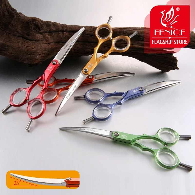 

Fenice 6.0 inch Colorful Pets Grooming Curved Scissors Alumnium Handle for Pets Dogs Hair Cut Japan VG 10