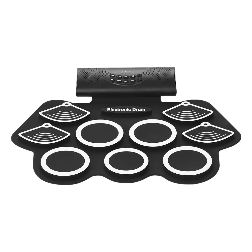 

Portable Electronic Drum Kit Hand Roll Drum Set 9 Silicon Pads Built-in Stereo Speaker 1000mA Lithium Battery with Drumsticks