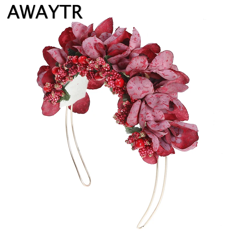 

AWAYTR Handmade Flower Crown Headband For Women Bride Stylish Garlands Wedding Gift Fruits Hair Band Beach HairAccessories
