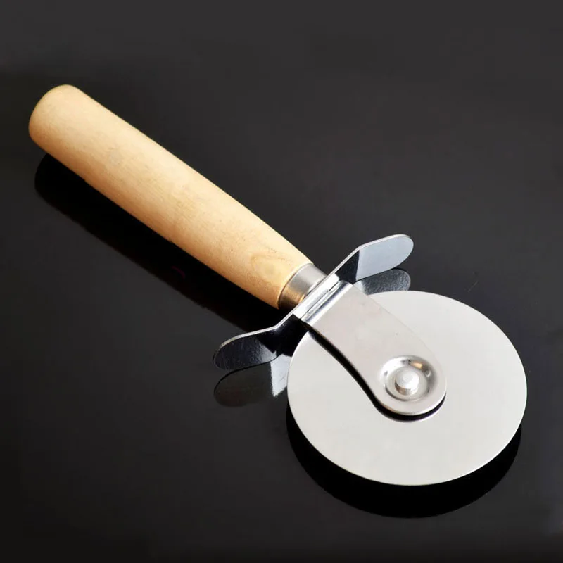 Stainless Steel Pizza Cutter Wooden Handle Pizza Knife Cutter Pastry