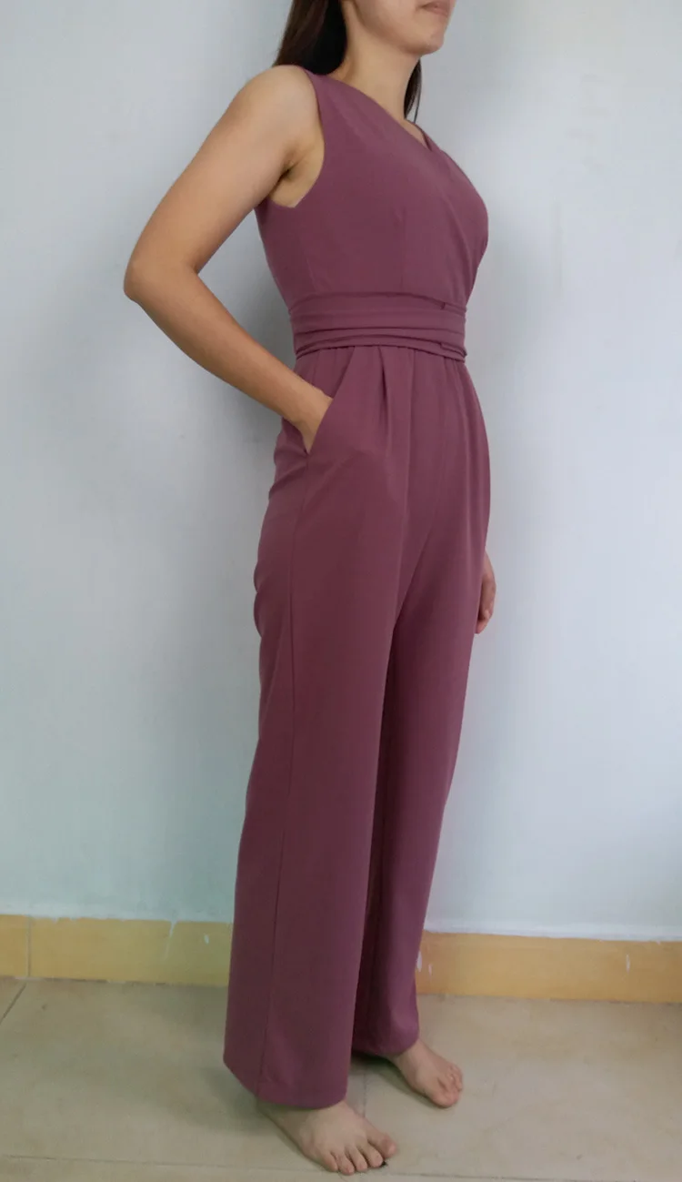 Sleeveless V-neck High Waist Sashes Wide Leg Jumpsuit