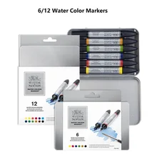 WINSOR& NEWTON 6/12 видов цветов двойной советы художественный маркер для белой доски воды Цветные Маркеры железный ящик в качестве упаковки дизайн чертежные принадлежности