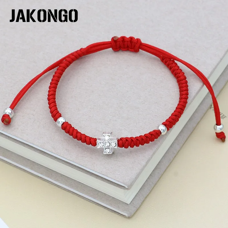 JAKONGO Кристалл Крест бисера ручной работы Плетение красные узлы Плетеный веревочный браслет для женщин и мужчин регулируемый браслет