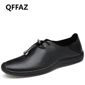 

QFFAZ New Men Genuine Leather Shoes Lace up Casual Shoes Real Leather Breathable mens moccasins shoes Big Size 38-45