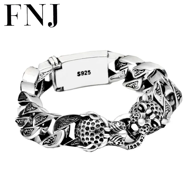 Мужской браслет в стиле панк с животными, 925 пробы, серебряный, рождественские подарки, большая голова леопарда, S925 твердый тайский серебряный браслет, мужские ювелирные изделия