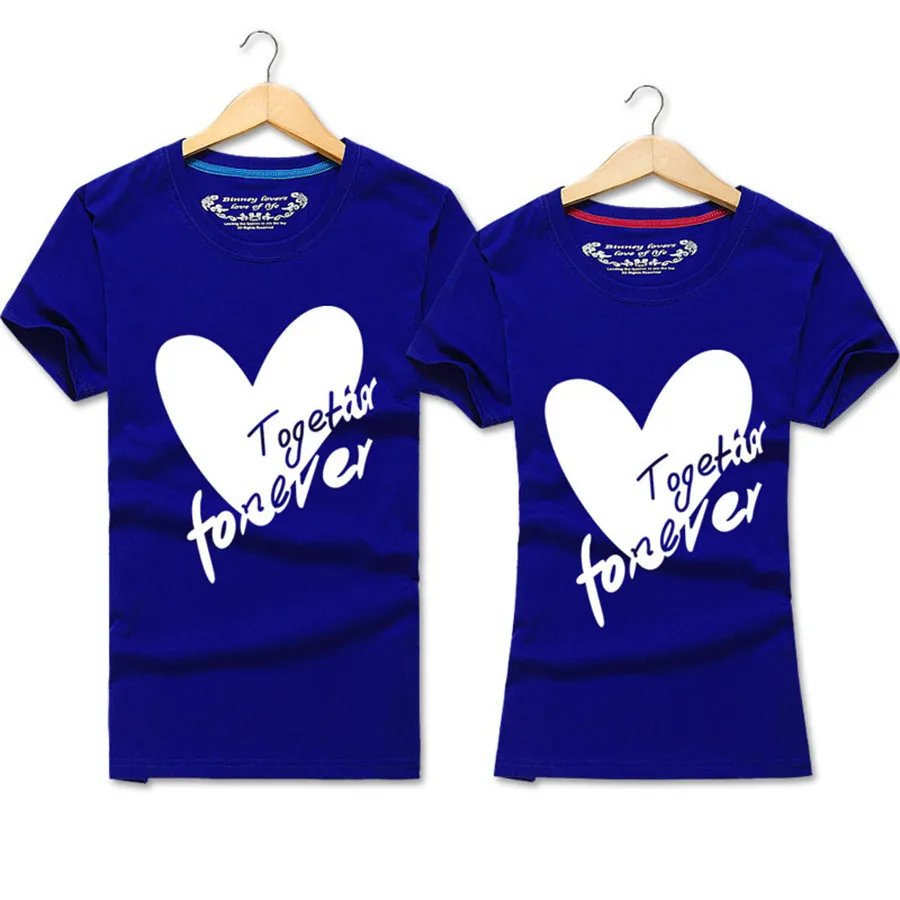 

2019O-Neck Casual Solid Couple Wear For Woman or Man Short Sleeve T-Shirt With love heart Print Usure de couple