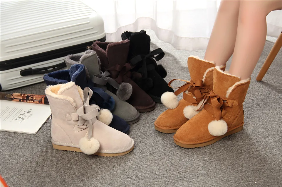 HABUCKN/Модные женские замшевые зимние ботинки на шнуровке из натуральной кожи; зимняя обувь на овечьем меху; обувь на плоской подошве; цвет коричневый