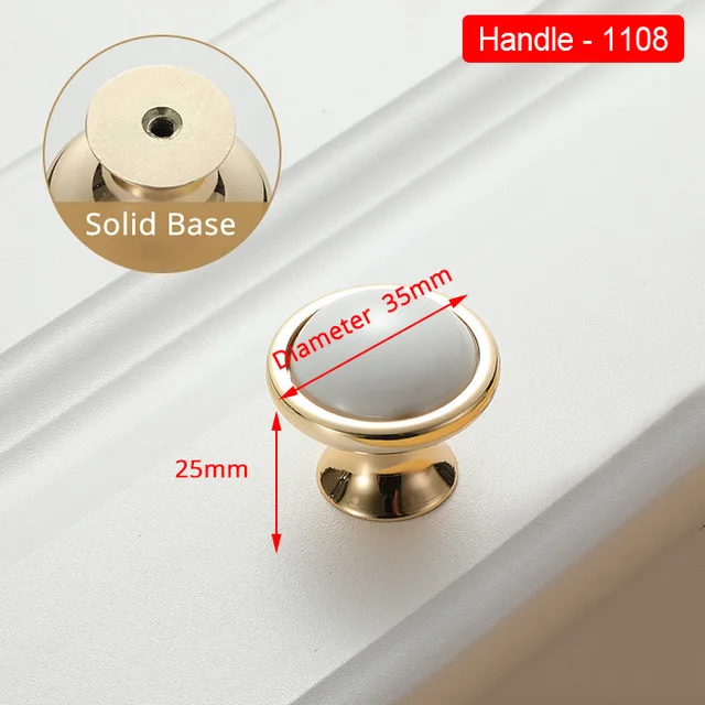 NAIERDI Gold White Creamic Gold Cabinet Handles Knobs Drawer Pulls Kitchen Door Handles Furniture Handle Cabinet Door Hardware 1108GW