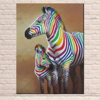 

SellingHandmade colorful Two zebra Oil Painting Wall Pictures On Canvas Modern Lover Animal oil Painting Home Decoration Artwork