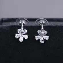 Искрящийся фианит CZ циркониевые кристаллы цветок серьги из белого золота Цвет покрытием